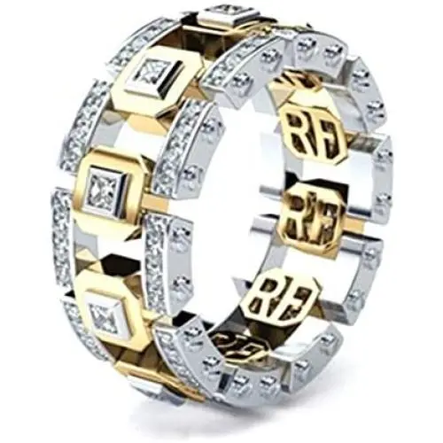 10MM Geometry Hollow Out Ring Mens Crystal Wedding Band Eternity Ring Personalized Gold Silver Two Tone Engagement Promise Ring for Men Women Fashion Jewellery 10MM Geometry Hollow Out Ring Mens Crystal Wedding Band Eternity Ring Personalized Gold Silver Two Tone Engagement Promise Ring for Men Women Fashion Jewellery