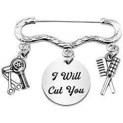 POTIY Hair Stylist Lapel Pin Hairdresser Gift Barbers Lapel Pin I Will Cut You Brooch with Comb Hair Drier Charm Present for Stylist Gift