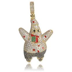 KOSMOLING Ice Out Patrick Star Pendant Micro Pave Bling CZ Stone Necklace for Mens Women Hip Hop Jewelry Gift