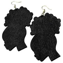 Afro Earrings Big Black Wooden Dangle Style With Puff For African Latina Women Teenagers And Lady