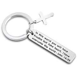 MAOFAED Religious Jewelry But Take Heart I Have Overcome The World Bible Verse Keychain Inspirational Biblical Quote Gift