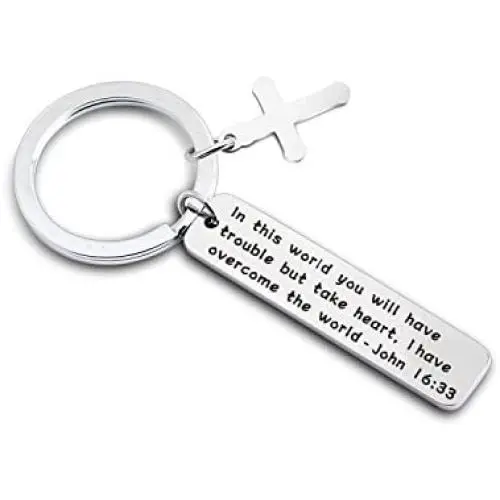 MAOFAED Religious Jewelry But Take Heart I Have Overcome The World Bible Verse Keychain Inspirational Biblical Quote Gift