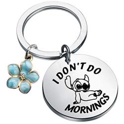 FAADBUK Funny Stitch Keychain I Dont Do Mornings Jewelry Lilo & Stitch Inspired Gift Hawaiian Trip Souvenir Keychain Hibiscus Flower Charm Jewelry