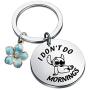 FAADBUK Funny Stitch Keychain I Dont Do Mornings Jewelry Lilo & Stitch Inspired Gift Hawaiian Trip Souvenir Keychain Hibiscus Flower Charm Jewelry