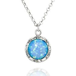 Stera Jewelry Sterling Silver Necklace & 10mm Shimmering Created Blue or White Opal Round Pendant