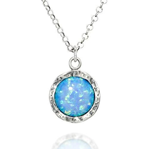 Stera Jewelry Sterling Silver Necklace & 10mm Shimmering Created Blue or White Opal Round Pendant