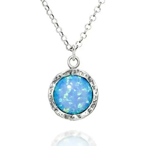 Stera Jewelry Sterling Silver Necklace & 10mm Shimmering Created Blue or White Opal Round Pendant Stera Jewelry Sterling Silver Necklace & 10mm Shimmering Created Blue or White Opal Round Pendant