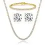 18K Yellow Gold Plated Tennis Necklace/Bracelet/Earrings Sets Pack of 3