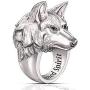 Wolf Ring for Men, Norse Viking Wolf Head Ring, Retro Wolf Totem Rings, Wolf Signet Rings, Amulet Ring, Animal Wolf Jewelry for Men Boys