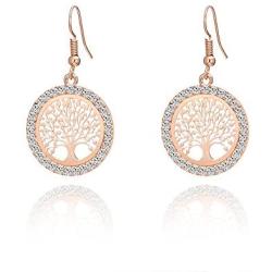 Tree of Life Dangle Earrings for Women,Rose Gold Silver Drop Earring for Girls Hypoallergenic Earring with Shining CZ Crystal