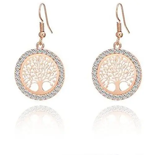 Tree of Life Dangle Earrings for Women,Rose Gold Silver Drop Earring for Girls Hypoallergenic Earring with Shining CZ Crystal Tree of Life Dangle Earrings for Women,Rose Gold Silver Drop Earring for Girls Hypoallergenic Earring with Shining CZ Crystal