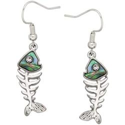 Liavys Fishbone Fashionable Earrings - Abalone Paua Shell - Sparkling Crystal - Fish Hook - Unique Gift and Souvenir