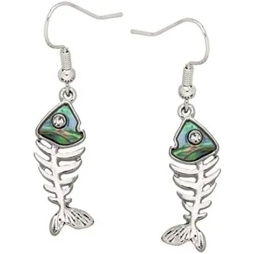 Liavys Fishbone Fashionable Earrings - Abalone Paua Shell - Sparkling Crystal - Fish Hook - Unique Gift and Souvenir Liavys Fishbone Fashionable Earrings - Abalone Paua Shell - Sparkling Crystal - Fish Hook - Unique Gift and Souvenir
