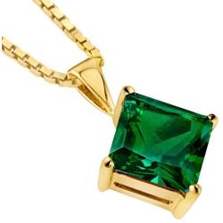 14 Karat Yellow Gold Princess Cut 2.25 Carats Created Emerald Pendant