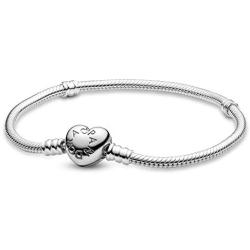 PANDORA Jewelry Moments Heart Clasp Snake Chain Charm Sterling Silver Bracelet