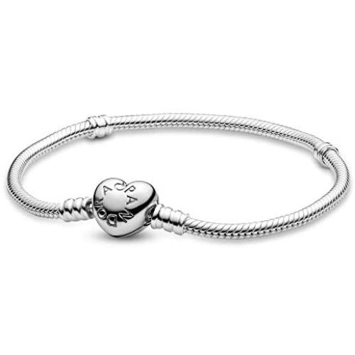 PANDORA Jewelry Moments Heart Clasp Snake Chain Charm Sterling Silver Bracelet