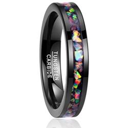 VAKKI 4mm/8mm Colorful Opal Inlay Tungsten Ring Black/Silver Tone Wedding Band Engagement Ring for Men Women Comfort Fit Size 4-12