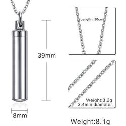 Mealguet Jewelry Free-Engraving Personalized Stainless Steel Cylinder Remembrance Memorial Ash Cremation Urn Pendant Necklace