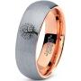 Blossom Nature Tree Ring - Tungsten Band 8mm - Men - Women - 18k Rose Gold Step Bevel Edge - Yellow - Grey - Blue - Black - Brushed - Polished - Wedding - Gift Dome Flat