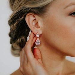 SWEETV Cubic Zirconia Teardrop Bridal Earrings, Rhinestone Dangle Earrings for Wedding Prom Anniversary