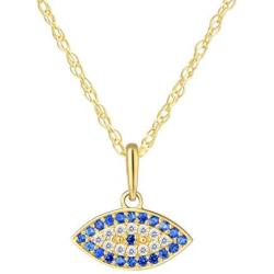 SOLIDGOLD- 14K Yellow Gold Crystal Clear & Blue CZ Evil Eye Pendant and an Adjustable Necklace Chain