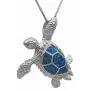 Sterling Silver Created Blue Opal 3D Turtle Necklace Pendant with 18'' Box Chain Sterling Silver Created Blue Opal 3D Turtle Necklace Pendant with 18'' Box Chain