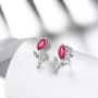 Aurora Tears Rose Flower Necklace/Earrings Sets Women Red Ruby-Stone Tulip July Birthstone Jewelry Sets Crystal Girls Dating Pendant/Studs Sets DS0064R
