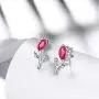 Aurora Tears Rose Flower Necklace/Earrings Sets Women Red Ruby-Stone Tulip July Birthstone Jewelry Sets Crystal Girls Dating Pendant/Studs Sets DS0064R