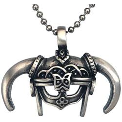 Warrior Jewelry Skyrim Ancient Nord horned Helmet Gladiator Babarian Medieval Roman Viking Protection Amulet pewter boys mens pendant necklace Charm for boys men unisex w silver ball chain