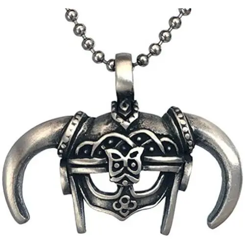 Warrior Jewelry Skyrim Ancient Nord horned Helmet Gladiator Babarian Medieval Roman Viking Protection Amulet pewter boys mens pendant necklace Charm for boys men unisex w silver ball chain Warrior Jewelry Skyrim Ancient Nord horned Helmet Gladiator Babarian Medieval Roman Viking Protection Amulet pewter boys mens pendant necklace Charm for boys men unisex w silver ball chain