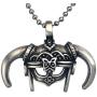 Warrior Jewelry Skyrim Ancient Nord horned Helmet Gladiator Babarian Medieval Roman Viking Protection Amulet pewter boys mens pendant necklace Charm for boys men unisex w silver ball chain
