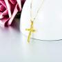 14K Solid Gold Cross Necklace for Women, Delicate Gold Italian Diamond-cut Cross Pendant Necklace Religious Jewelry for Girl, Wife, Mom, 16''-18''