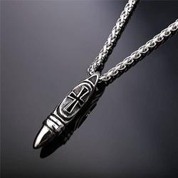 U7 Men Women Personalized Bullet Necklace Stainless Steel or 18K Gold Plated Pendant 4 Colors, Lords Prayer/Vintage Cross Style