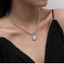 Lock Pendant Necklace Statement Long Chain Punk Multilayer Choker Necklace for Women Girls