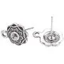Pandahall 20pcs Antique Silver Flower Earstuds Post Earrings Rhinestone Cabochon Inlay 13.5x10mm