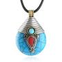 HZMAN Vintage Handmade Tibetan Turquoise Pendant Necklace from Nepal,Yoga Jewelry