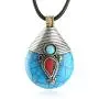 HZMAN Vintage Handmade Tibetan Turquoise Pendant Necklace from Nepal,Yoga Jewelry