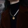 FFJGO Paper Clip Necklace Freshwater Cultured Pearls Vintage Chunky Link Chain Mosaic Irregular Coin Pendant 14K Gold Fashion Retro Charm Valentine Jewelry for Women Girls