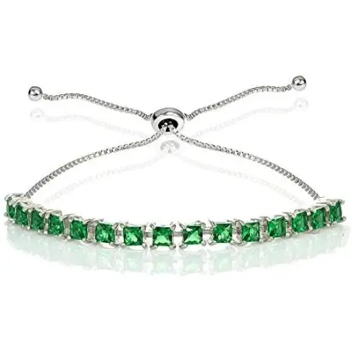 Sterling Silver Genuine, Created, or Simulated Princess-cut 3mm Adjustable Bolo Pull-string Tennis Bracelet Sterling Silver Genuine, Created, or Simulated Princess-cut 3mm Adjustable Bolo Pull-string Tennis Bracelet