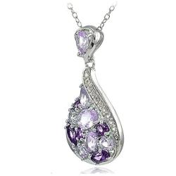 Ice Gems Sterling Silver African Amethyst, Amethyst and White Topaz Tonal Teardrop Necklace