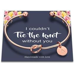 Ursteel Bridesmaids Gifts for Wedding, Tie The Knot Bracelet with Initial Bridesmaid Proposal Gifts with Box, Cards
