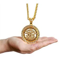 MLARK Mens Hip Hop Necklace 18k Gold Plated Dollar Sign Rapper Pendant Necklace with Drill 30 inches Cuban Chain