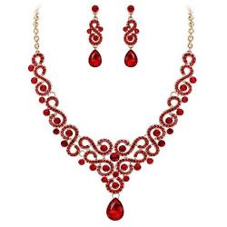 EVER FAITH Womens Austrian Crystal Art Deco Bridal Floral Wave S-Shaped Teardrop Necklace Earrings Set