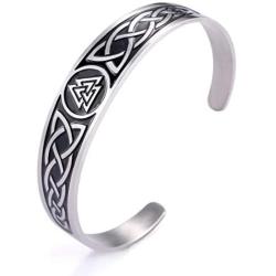 VASSAGO Nordic Viking Odin Valknut Symbol Irish Trinity Celtic Knot Cuff Bracelet Stainless Steel Bangle Vintage Amulet Jewelry Gifts for Men Women Teens