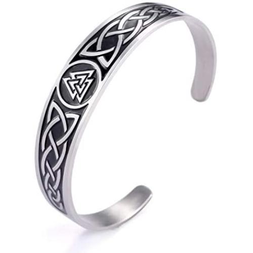 VASSAGO Nordic Viking Odin Valknut Symbol Irish Trinity Celtic Knot Cuff Bracelet Stainless Steel Bangle Vintage Amulet Jewelry Gifts for Men Women Teens