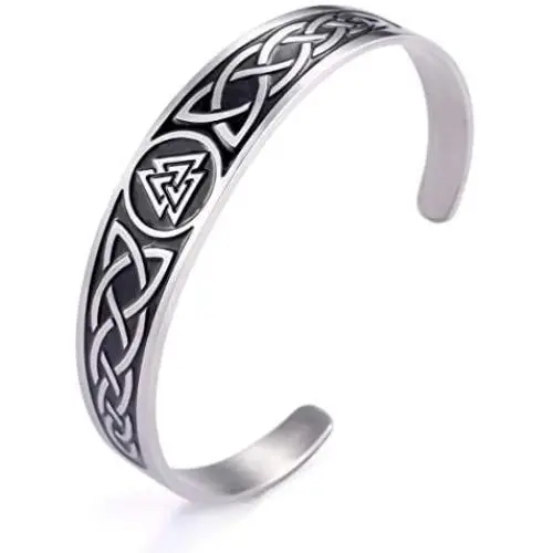 VASSAGO Nordic Viking Odin Valknut Symbol Irish Trinity Celtic Knot Cuff Bracelet Stainless Steel Bangle Vintage Amulet Jewelry Gifts for Men Women Teens VASSAGO Nordic Viking Odin Valknut Symbol Irish Trinity Celtic Knot Cuff Bracelet Stainless Steel Bangle Vintage Amulet Jewelry Gifts for Men Women Teens