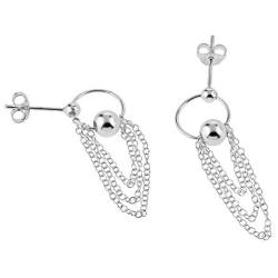 Unique Loops Dangling Chains .925 Sterling Silver Post Drop Earrings