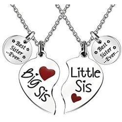 JQFEN Best Sister Ever Big Sister Little Sister Pendants Necklaces Friend Daughter Heart Necklace Jewelry