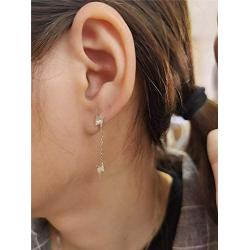 Double Lightning Bolt Tassel Drop Dangle Mini Crystal Stud Earrings for Women Girls 925 Sterling Silver Tiny Piercing Ear Studs Cartilage Tragus Chain Nickel Free Fashion Punk Jewelry