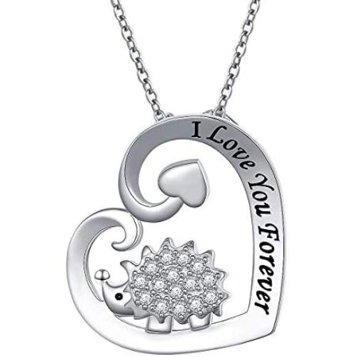 925 Sterling Silver Cute Animal I Love You Forever CZ Hedgehog Pendant Necklace Gift for Women Girls,18 inch